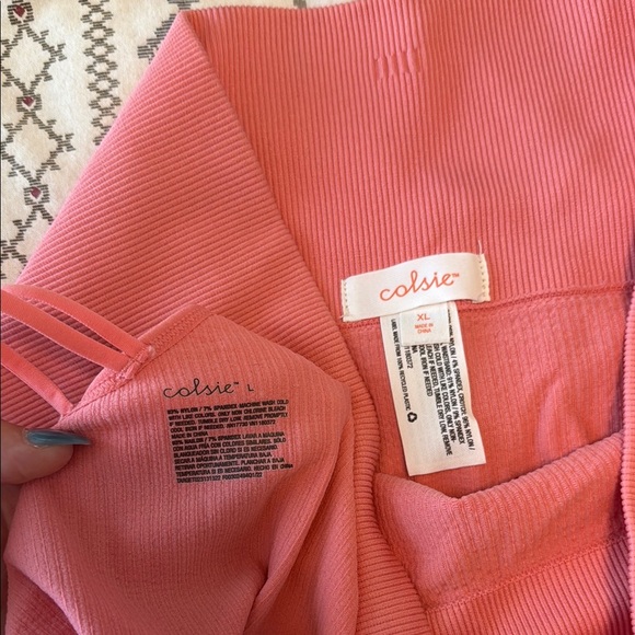 Colsie Coral Ribbed Lounge Set - Picture 2 of 3